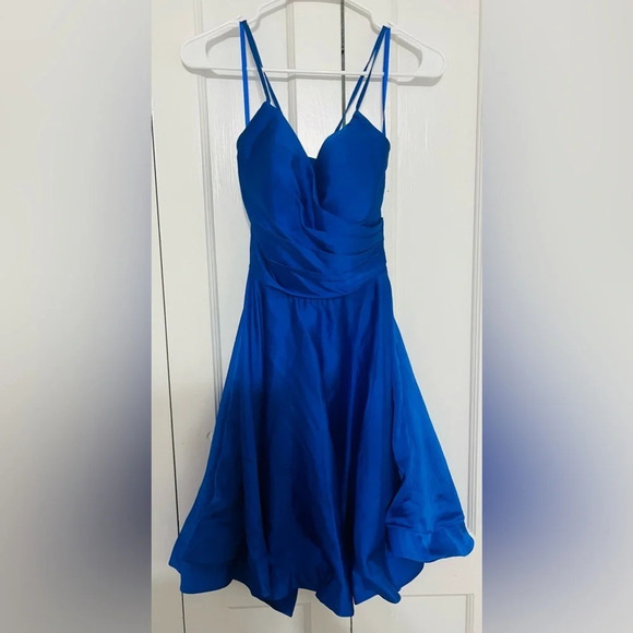 La Femme Corset-Back Simple Short Dress in Royal blue - Picture 5 of 5